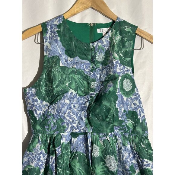 TCEC Shirred Front Floral Blue And green Maxi Dress Size Medium - Picture 3 of 12